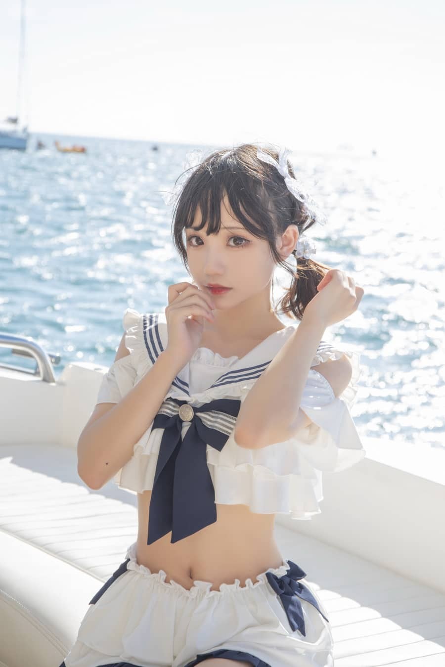 花柒Hana - 三亚熊之海军风泳装 [12P153M]